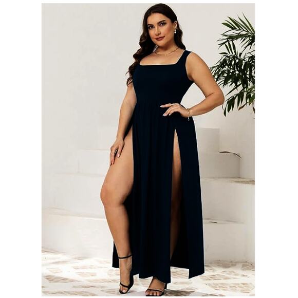 SILUI Women's Square Neck Double High Slit Summer 2025 Sexy Sundresses - Picture 3 of 4